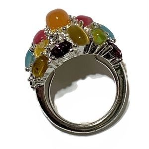 Multi Color Cats Eye Silver Tone Ring Size 5.75
